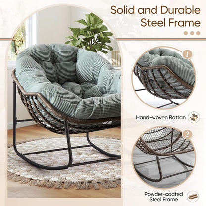 Rattan Hanging Egg Chair with Stand & Cushion - Boho Macrame Swing Chair for Indoor, Outdoor, Garden, Patio, Balcony Decor
