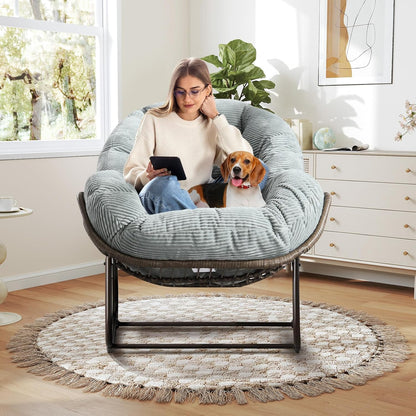 Rattan Hanging Egg Chair with Stand & Cushion - Boho Macrame Swing Chair for Indoor, Outdoor, Garden, Patio, Balcony Decor