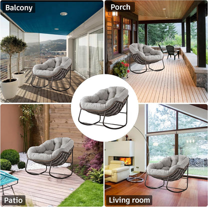 Rattan Hanging Egg Chair with Stand & Cushion - Boho Macrame Swing Chair for Indoor, Outdoor, Garden, Patio, Balcony Decor