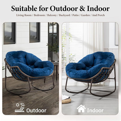 Rattan Hanging Egg Chair with Stand & Cushion - Boho Macrame Swing Chair for Indoor, Outdoor, Garden, Patio, Balcony Decor