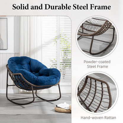 Rattan Hanging Egg Chair with Stand & Cushion - Boho Macrame Swing Chair for Indoor, Outdoor, Garden, Patio, Balcony Decor