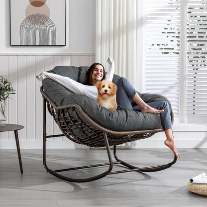 Rattan Hanging Egg Chair with Stand & Cushion - Boho Macrame Swing Chair for Indoor, Outdoor, Garden, Patio, Balcony Decor