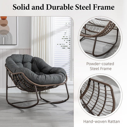 Rattan Hanging Egg Chair with Stand & Cushion - Boho Macrame Swing Chair for Indoor, Outdoor, Garden, Patio, Balcony Decor