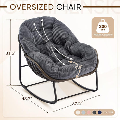 Rattan Hanging Egg Chair with Stand & Cushion - Boho Macrame Swing Chair for Indoor, Outdoor, Garden, Patio, Balcony Decor