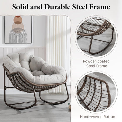 Rattan Hanging Egg Chair with Stand & Cushion - Boho Macrame Swing Chair for Indoor, Outdoor, Garden, Patio, Balcony Decor