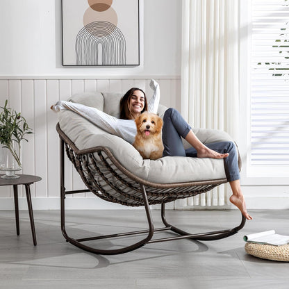 Rattan Hanging Egg Chair with Stand & Cushion - Boho Macrame Swing Chair for Indoor, Outdoor, Garden, Patio, Balcony Decor