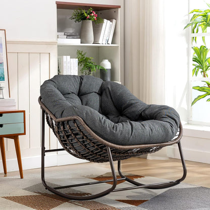 Rattan Hanging Egg Chair with Stand & Cushion - Boho Macrame Swing Chair for Indoor, Outdoor, Garden, Patio, Balcony Decor