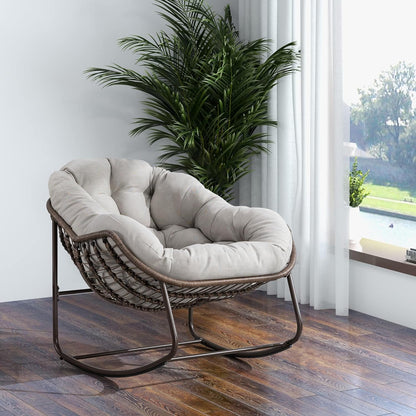 Rattan Hanging Egg Chair with Stand & Cushion - Boho Macrame Swing Chair for Indoor, Outdoor, Garden, Patio, Balcony Decor