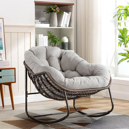 Rattan Hanging Egg Chair with Stand & Cushion - Boho Macrame Swing Chair for Indoor, Outdoor, Garden, Patio, Balcony Decor