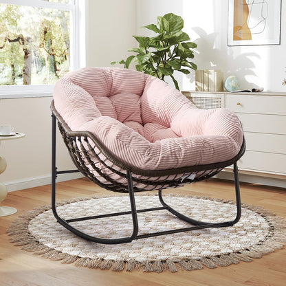 Rattan Hanging Egg Chair with Stand & Cushion - Boho Macrame Swing Chair for Indoor, Outdoor, Garden, Patio, Balcony Decor