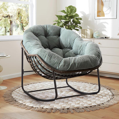 Rattan Hanging Egg Chair with Stand & Cushion - Boho Macrame Swing Chair for Indoor, Outdoor, Garden, Patio, Balcony Decor