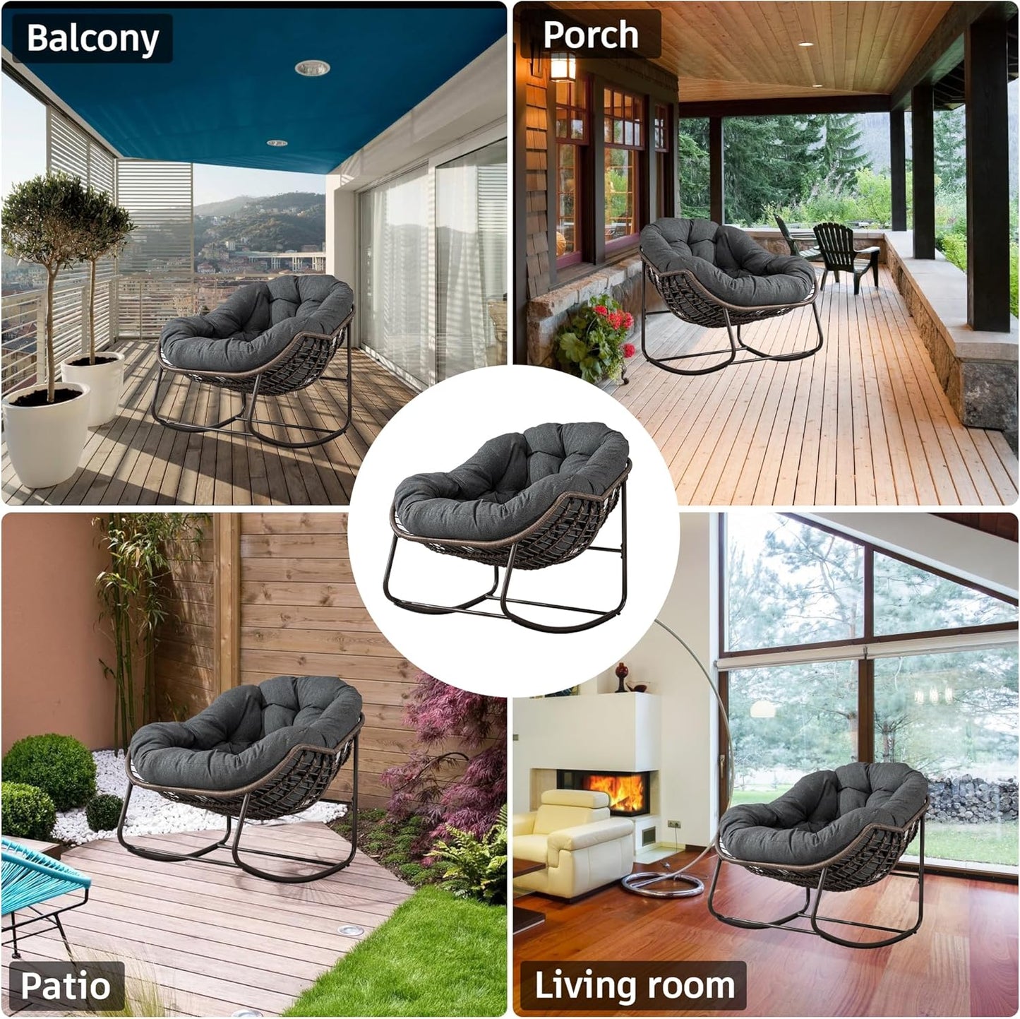 Rattan Hanging Egg Chair with Stand & Cushion - Boho Macrame Swing Chair for Indoor, Outdoor, Garden, Patio, Balcony Decor