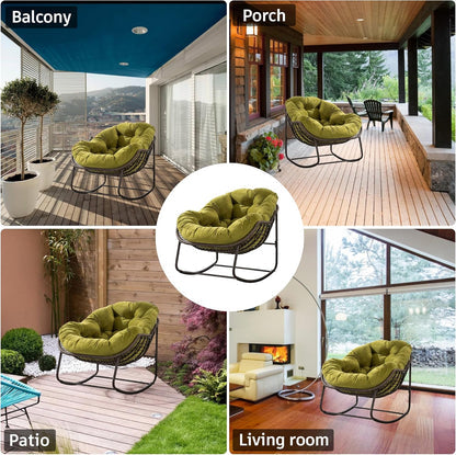 Rattan Hanging Egg Chair with Stand & Cushion - Boho Macrame Swing Chair for Indoor, Outdoor, Garden, Patio, Balcony Decor