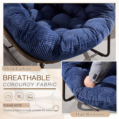 Rattan Hanging Egg Chair with Stand & Cushion - Boho Macrame Swing Chair for Indoor, Outdoor, Garden, Patio, Balcony Decor