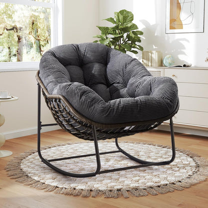 Rattan Hanging Egg Chair with Stand & Cushion - Boho Macrame Swing Chair for Indoor, Outdoor, Garden, Patio, Balcony Decor